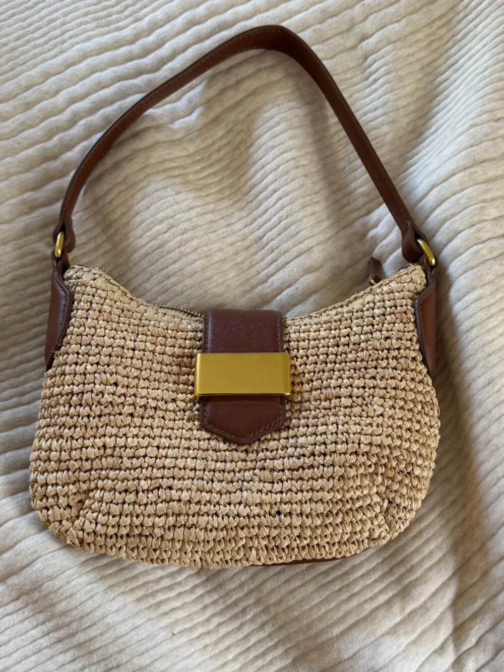 J.Crew Handknotted Straw Shoulder Bag Leather Gold Hardware NWT